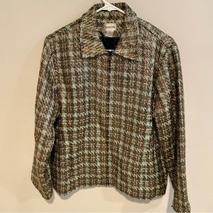 Chico's Jacket Sz 2 (sz L or 12) Coat Gold Houndstooth Zip Lined  Metallic